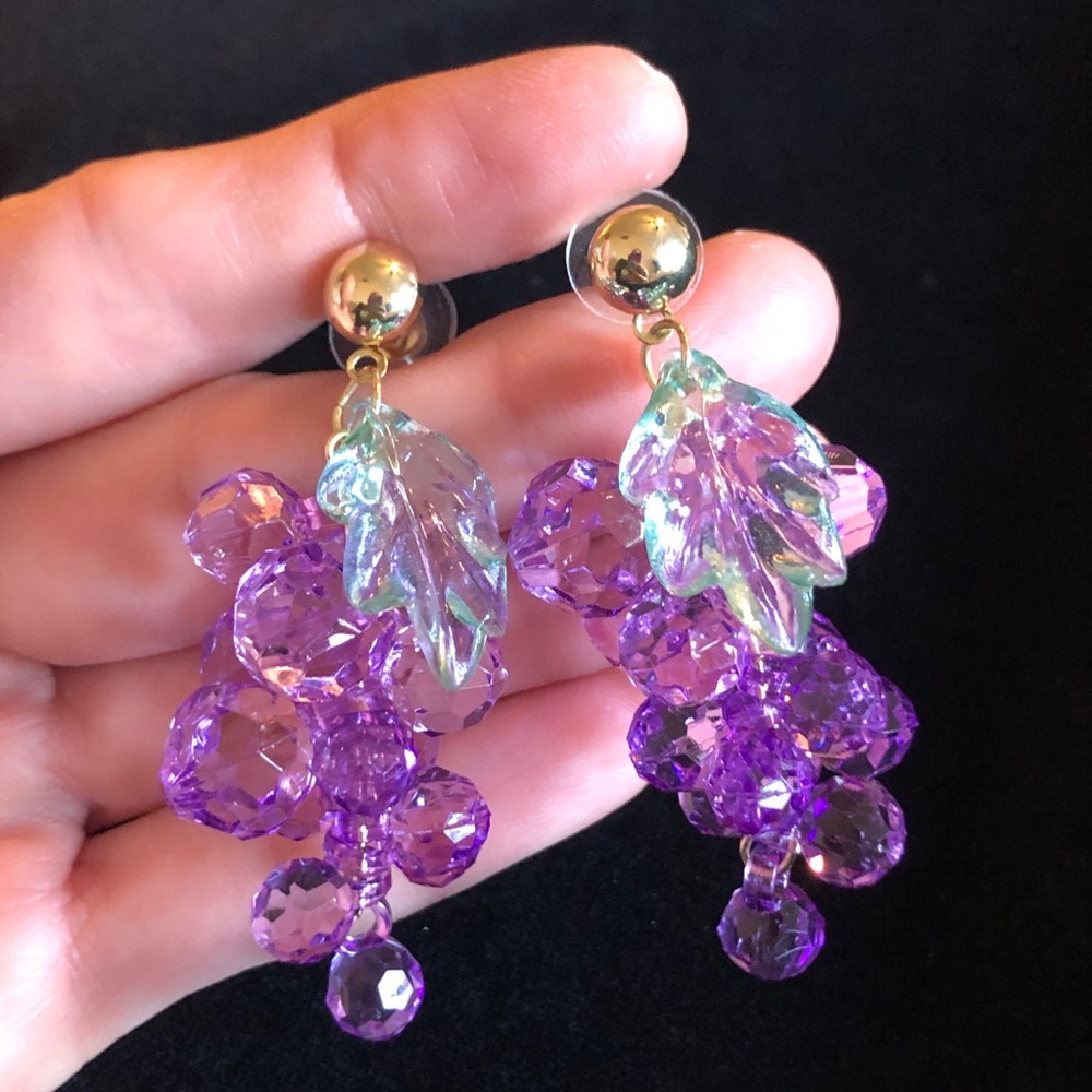 Elegant Purple Beaded Grape Shaped Earrings